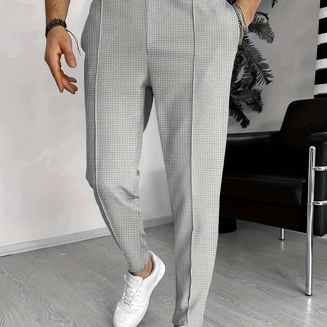 Men's Slim Polyester Sweatpants with Drawstring Waist for Spring and Autumn Running