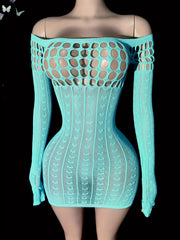 Women's See-Through Lingerie Cover Up Long Sleeve Fishnet Bodycon Dress Plus Size
