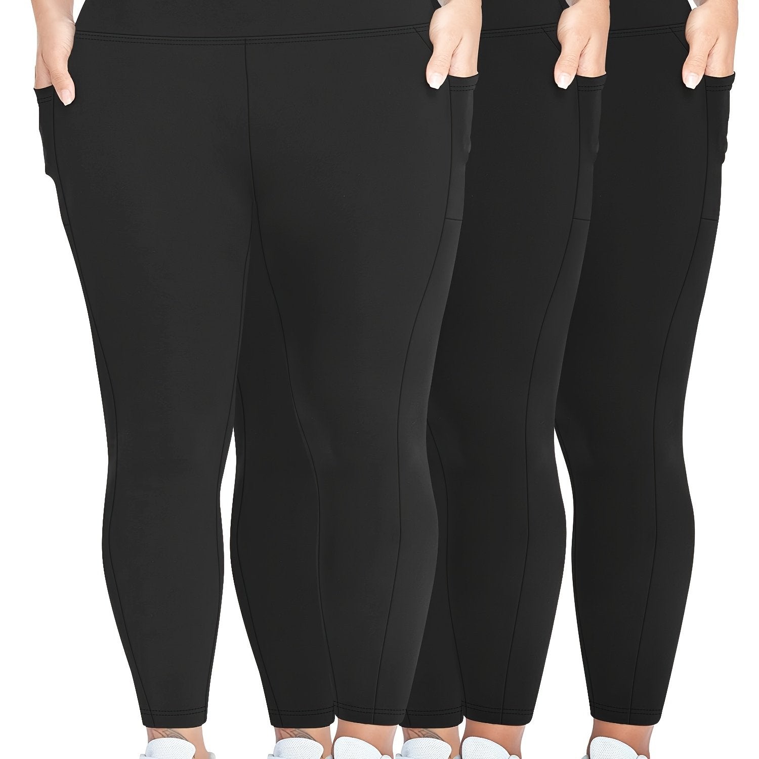 Plus Size Skinny Leggings Women High Waist Stretchy Workout Pants with Pockets