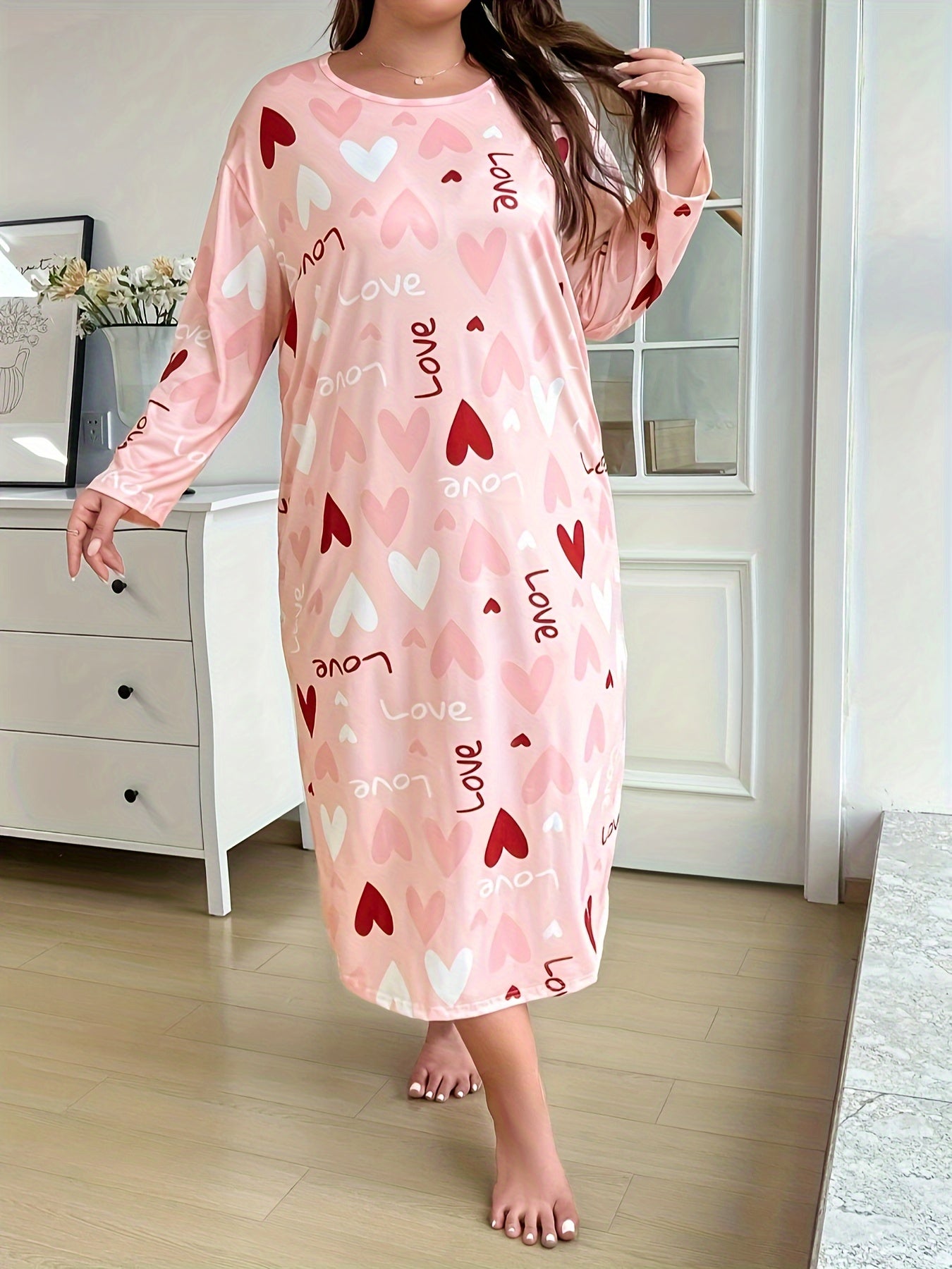 Women's Plus Size Long Sleeve Sleep Dress All-Season Cozy Lounge Wear
