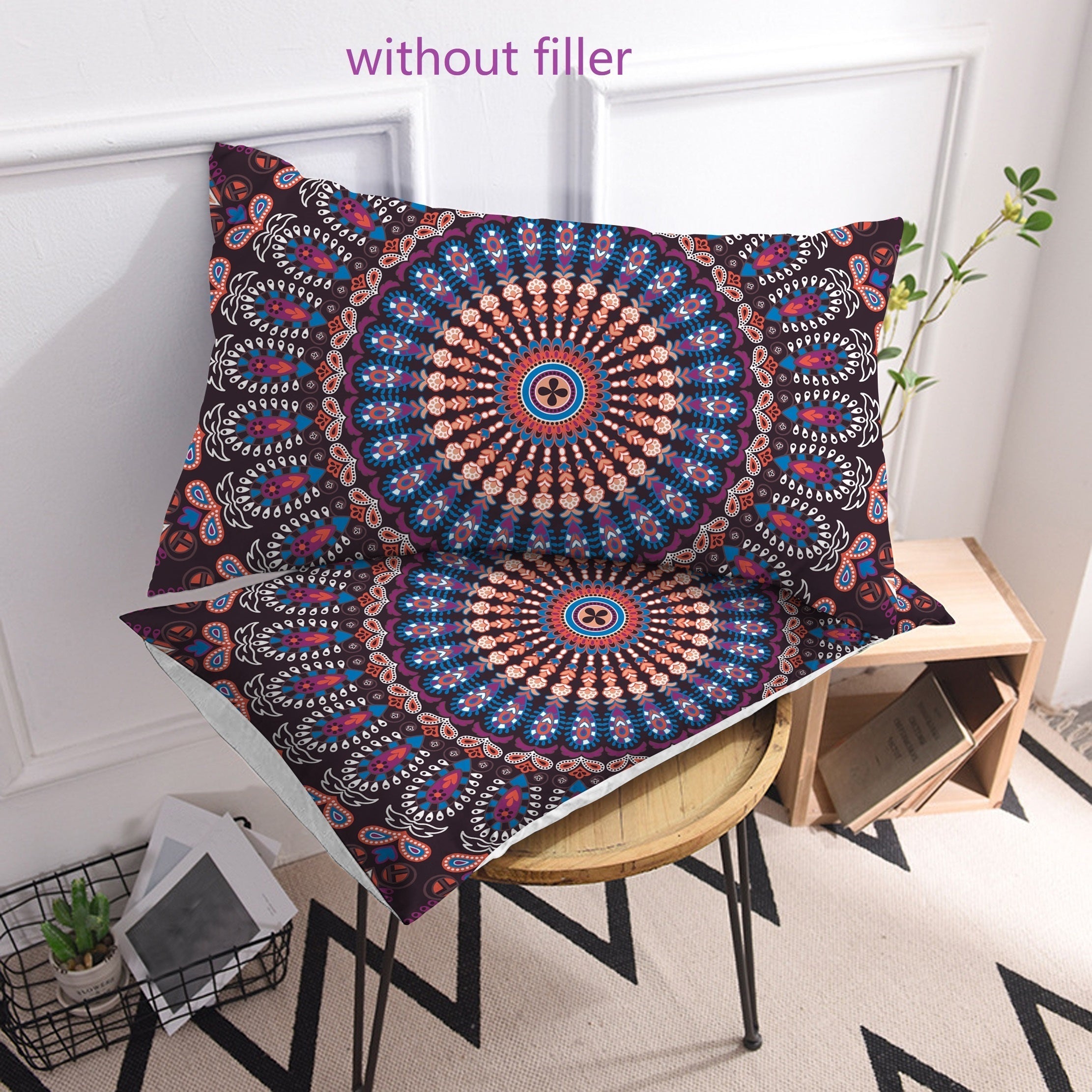 2 piezas de fundas de almohada con estampado de mandala étnico, suaves y transpirables, decoración para el hogar