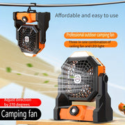 Rechargeable Camping Fan with LED Light and 7800mAh Battery, Adjustable Speed, USB Powered