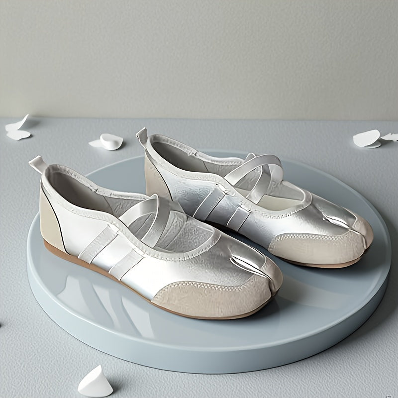 Women's Red and White Strappy Mary Jane Flats with Bow Embellishment