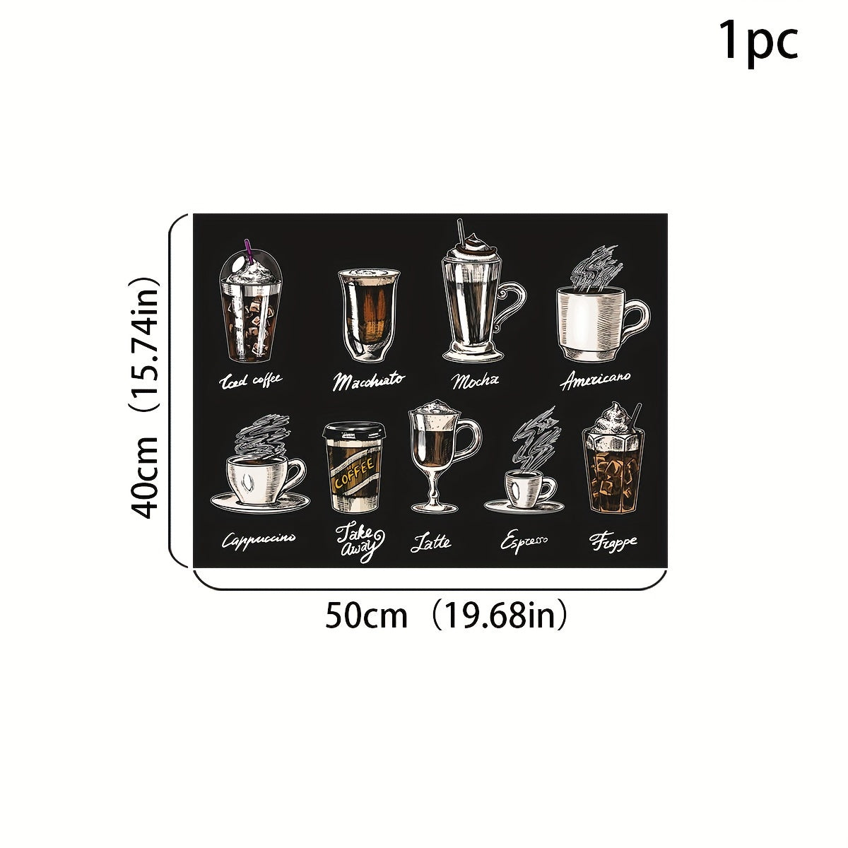 Vintage Coffee Pattern Rubber Dish Mat Kitchen Counter Protector Placemat