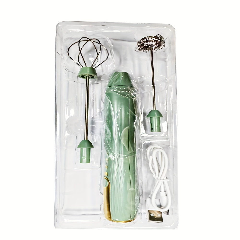 Electric Milk Frother and Whisk Stainless Steel 3-Speed Rechargeable for Coffee