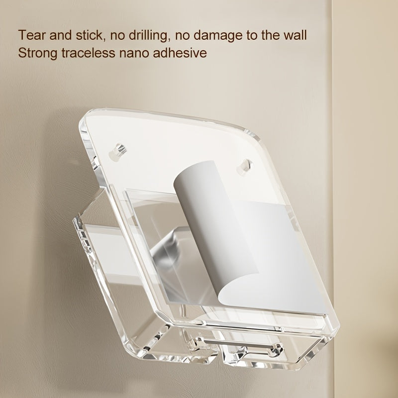 Acrylic Wall-Mounted Phone Holder with Adhesive Remote Control Base No-Drill Storage Rack