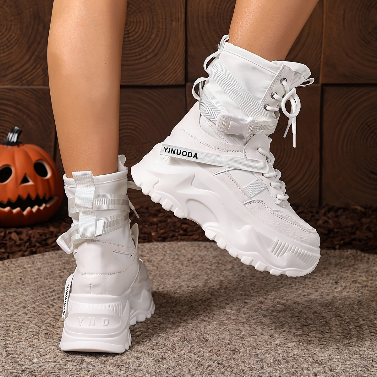 Women's High-Top Fashion Sneakers EVA Fabric Lace-Up Casual Boots