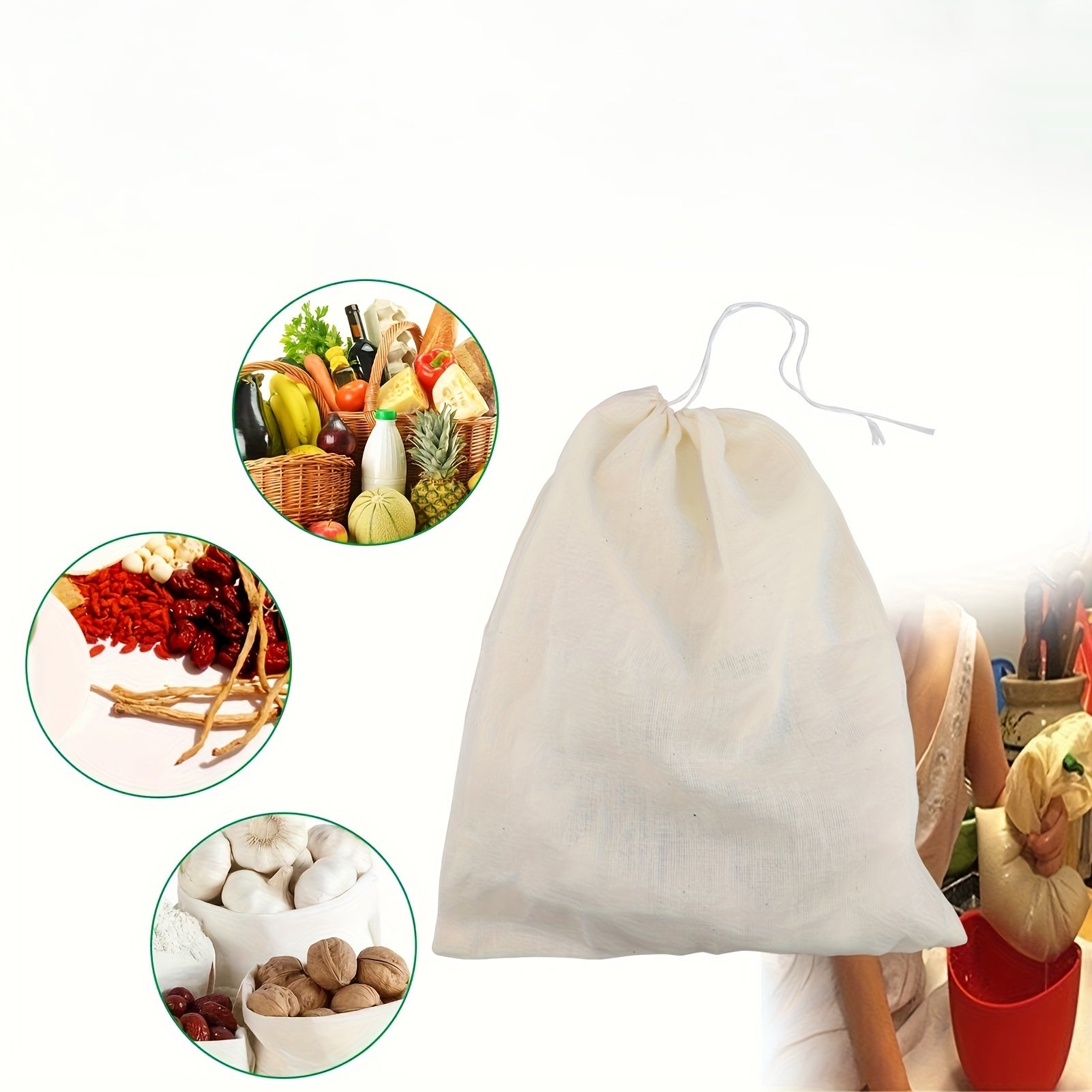 Set of 5 Reusable Nut Milk Bags with Drawstrings Fine Mesh Filters for Kitchen