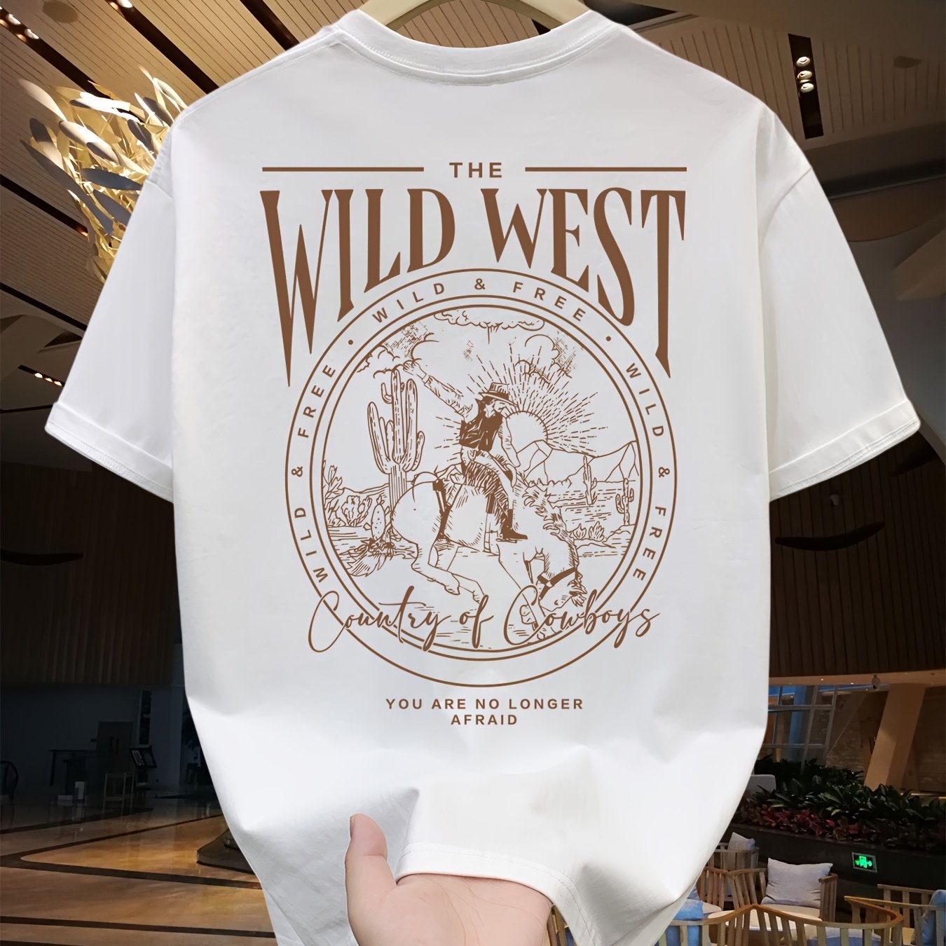 SKY·R Erkaklar uchun keng 100% paxta kovboy grafik bosma futbolka yozgi ochiq havoda