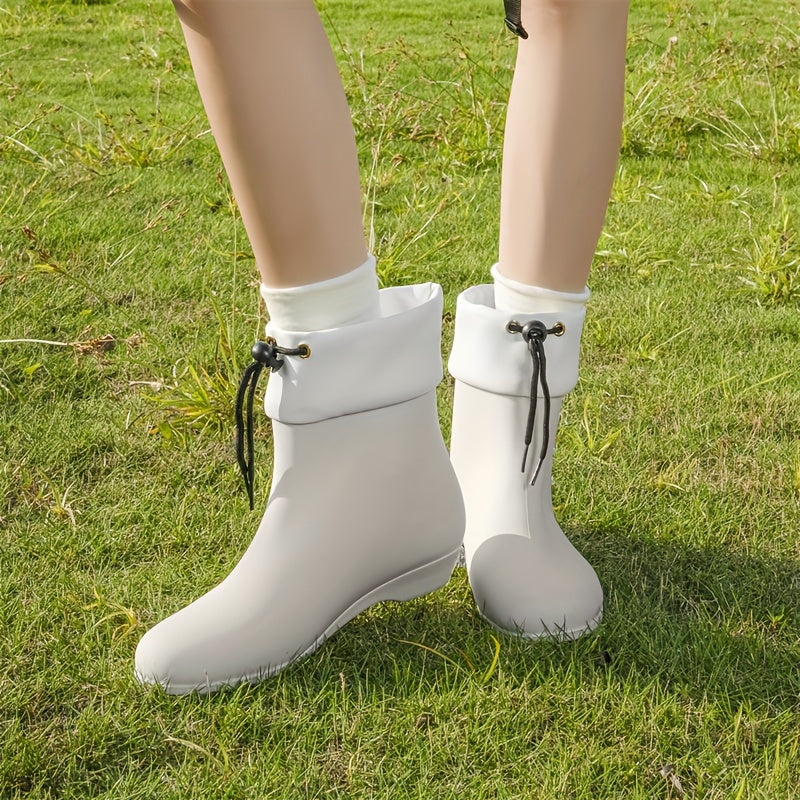 Women's Foldable Rain Boots with Adjustable Drawstring, Lightweight PVC, All-Season