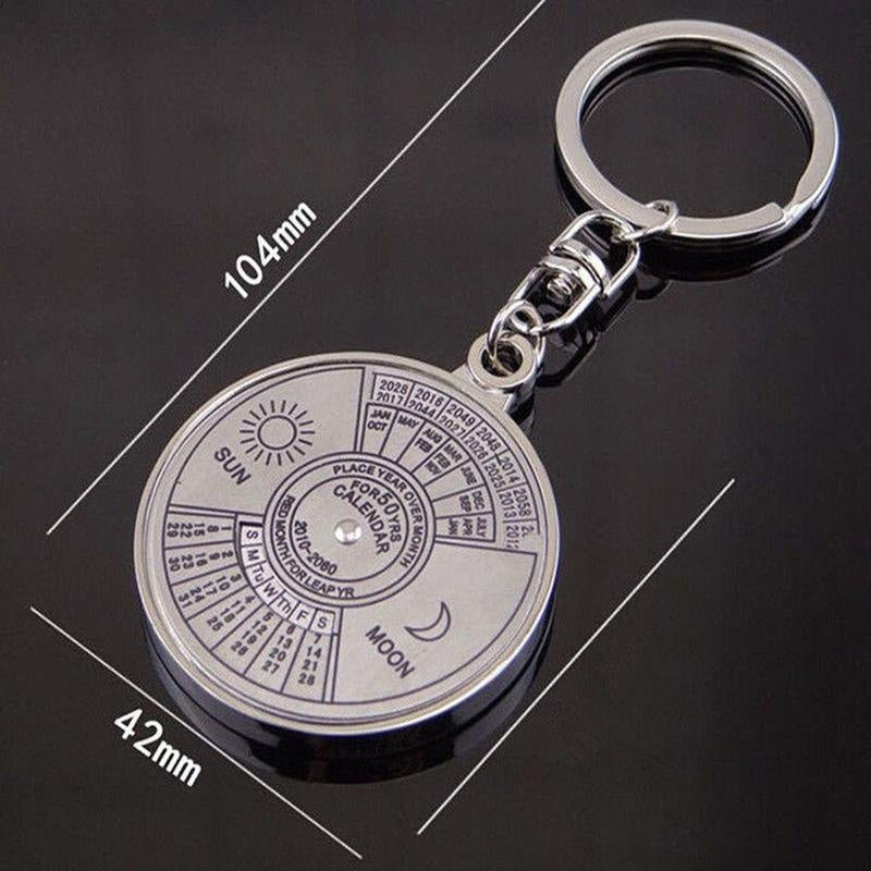 Perpetual Calendar Keychain with Rotating Compass for Car Keys