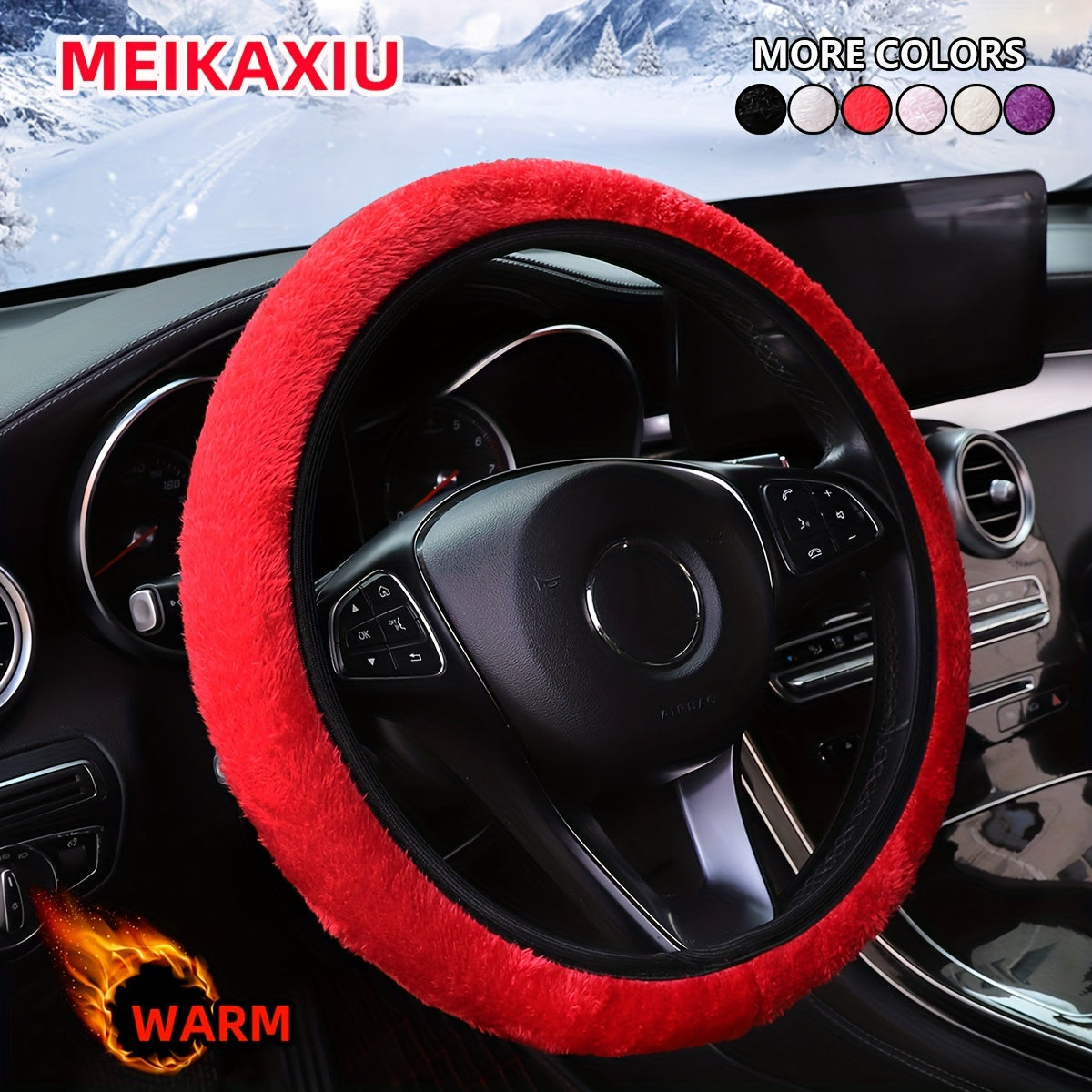 Universal qishki qisqa plush avtomobil boshqarish g'ildiragi qopqog'i 15 dyuym D-shaklida qora qizil to'q sariq kul rang bej va pushti