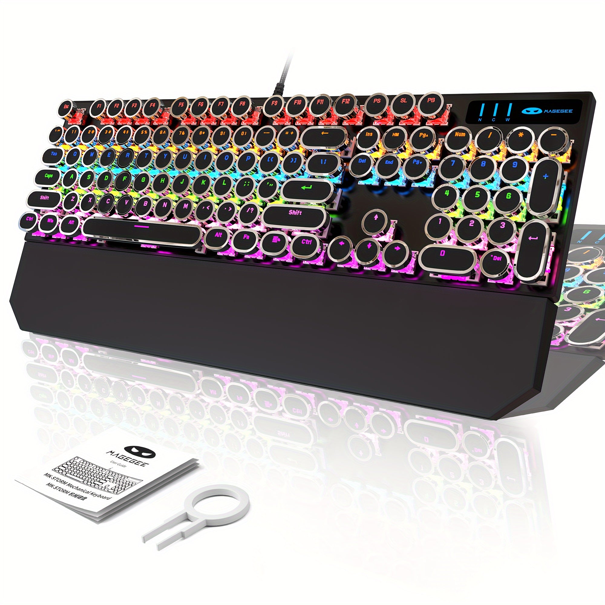 Mechanical Gaming Keyboard with RGB Backlit Round Keycaps for Game and Office Use