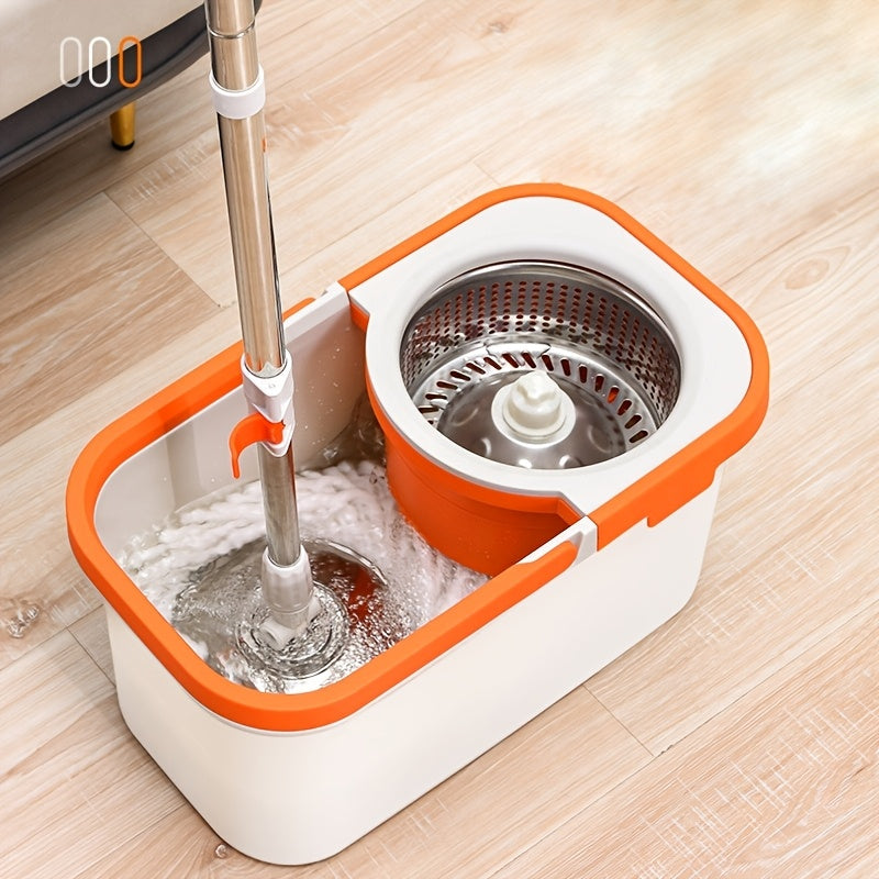 Rotary Mop and Bucket Set Stainless Steel Microfiber Heads for Multi-Surface Cleaning