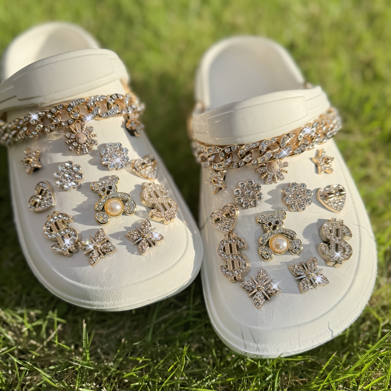 Kids Girl Shoe Charms Set with Chain Diamond Bear Money Durable ABS