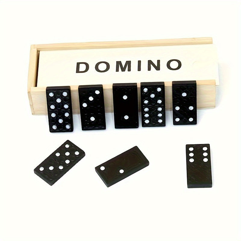 28-Piece Wooden Dominoes Set in Black with Storage Box for Ages 14 and Up