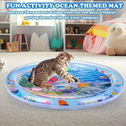 Splash-Proof Cat Play Mat with Fish Cartoon Design Durable PVC Indoor Toy for Small Cats