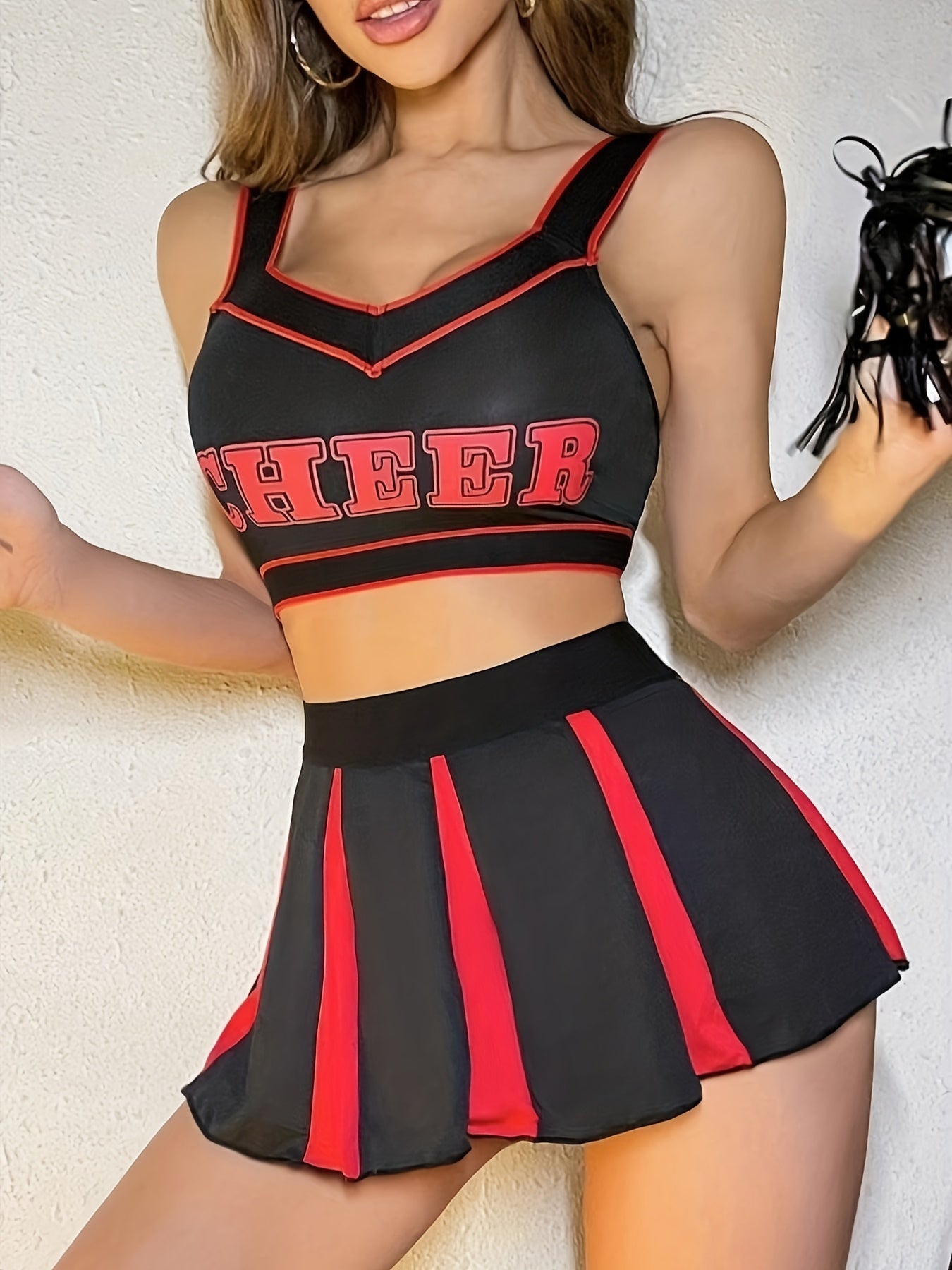 Women’s Patterned Lingerie Set with Color Block Crop Top and Low Waist Skirt