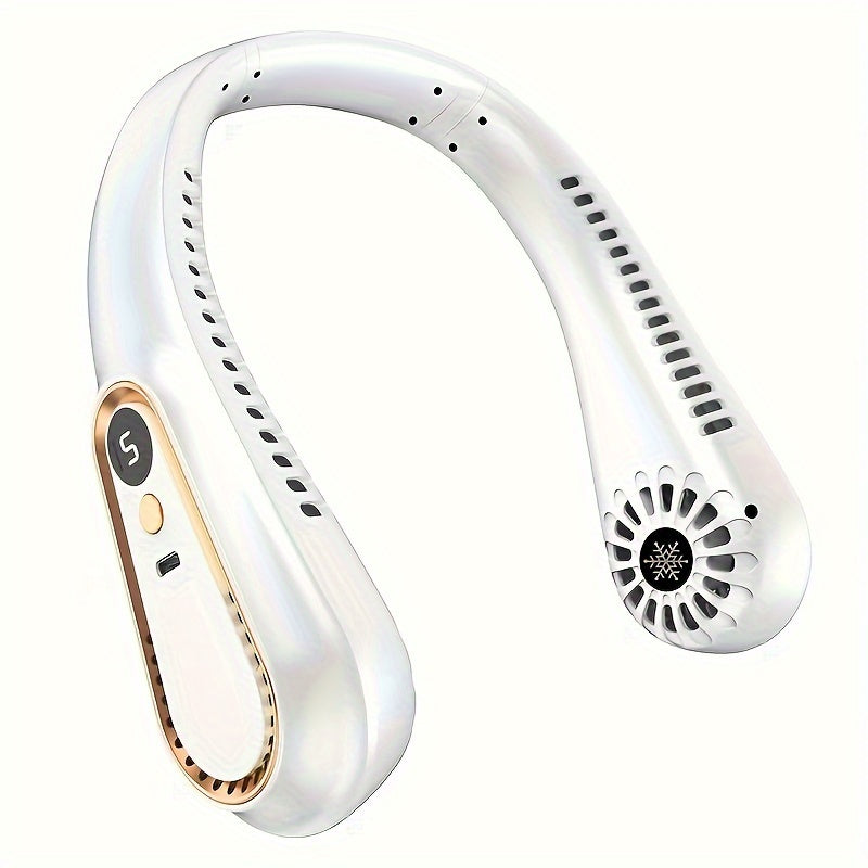 Portable USB Rechargeable Neck Fan with Digital Display, Adjustable Fit, Cool Personal Fan