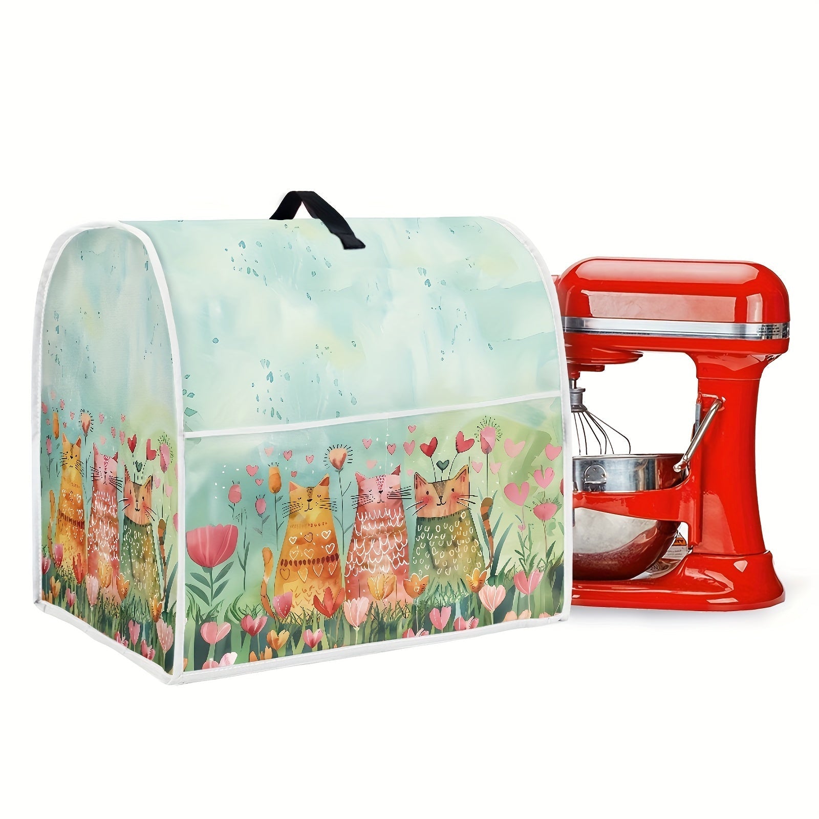 Cubierta protectora para batidora con estampado de flores y gatos. Compatible con almacenamiento sin polvo de 6-8 cuartos