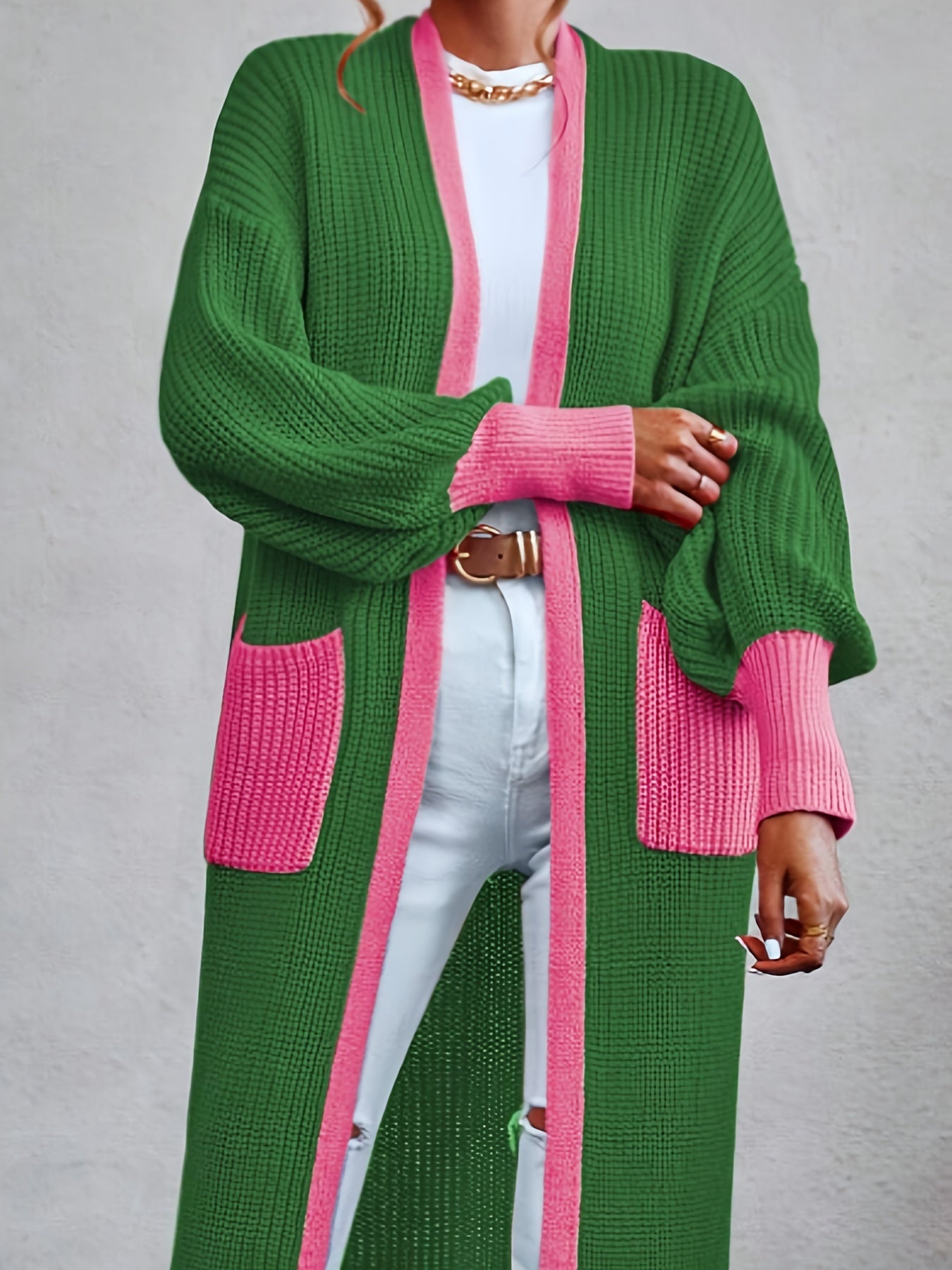 Plus Size Women's Cardigan Oversized Open Front Sweater with Pockets