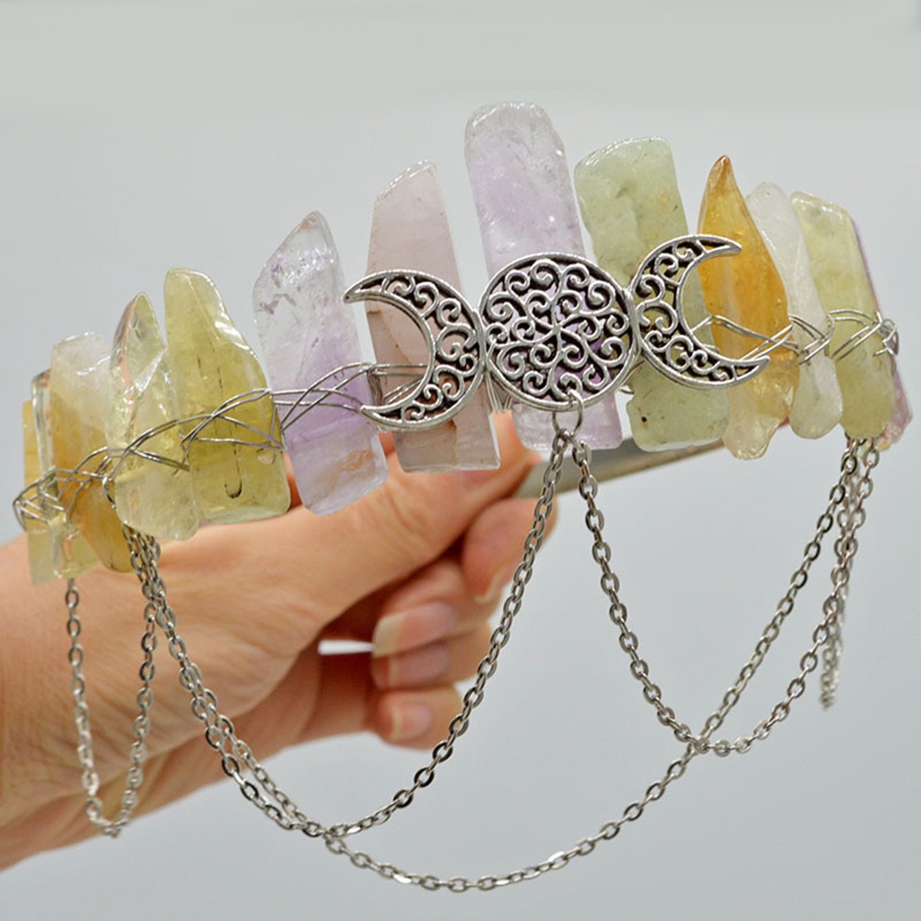 Crystal Quartz Crown Headband for Boho Weddings Festivals and Photoshoots