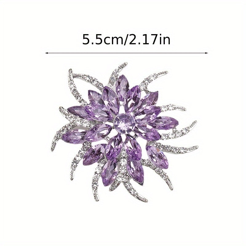 Vintage Purple Crystal Brooch Pin with Rhinestones and Glass Irregular Shape for Women