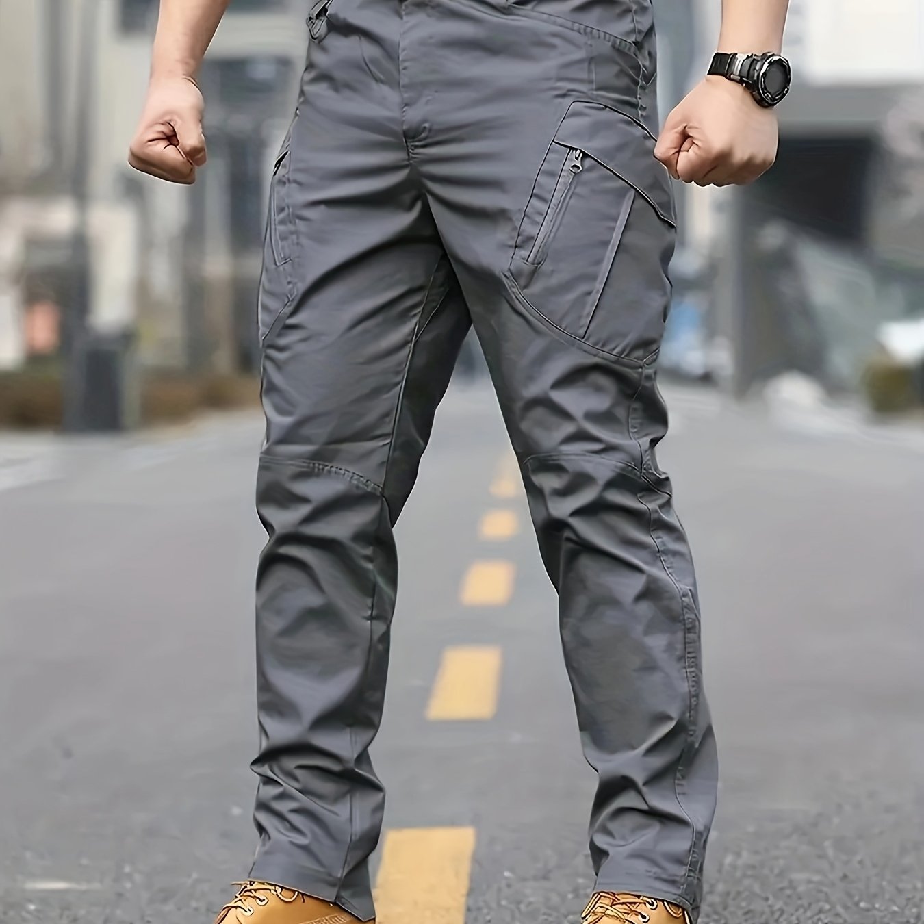 Men's Waterproof Cargo Pants for Outdoor Activities with Pockets and Solid Color