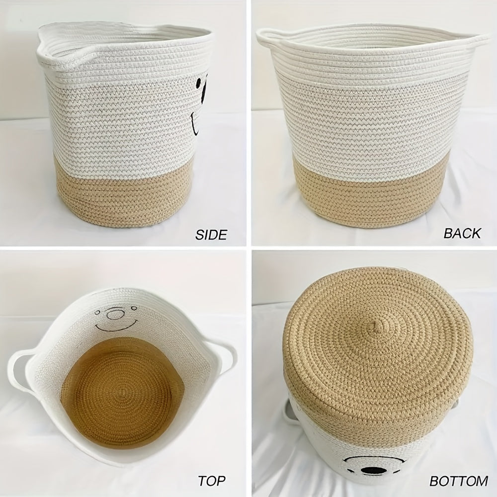 Large Cotton Rope Storage Basket with Handles White and Khaki for Gifts
