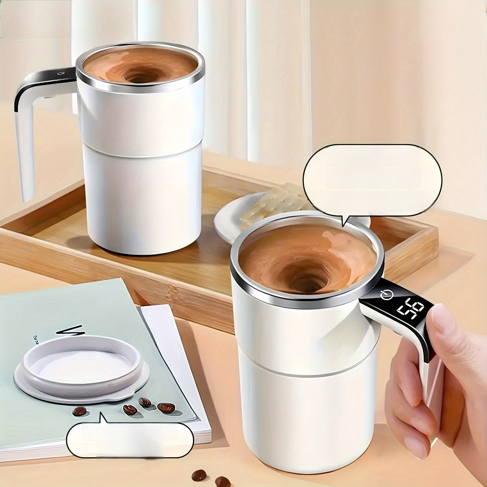 Taza de café de acero inoxidable recargable con control de temperatura y carga USB