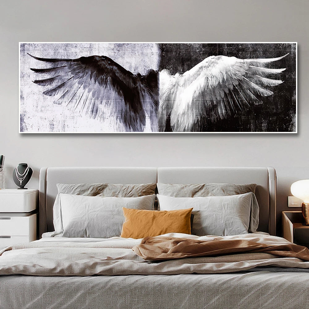 Black and White Angel Wings Canvas Wall Art Frameless Home Office Decor
