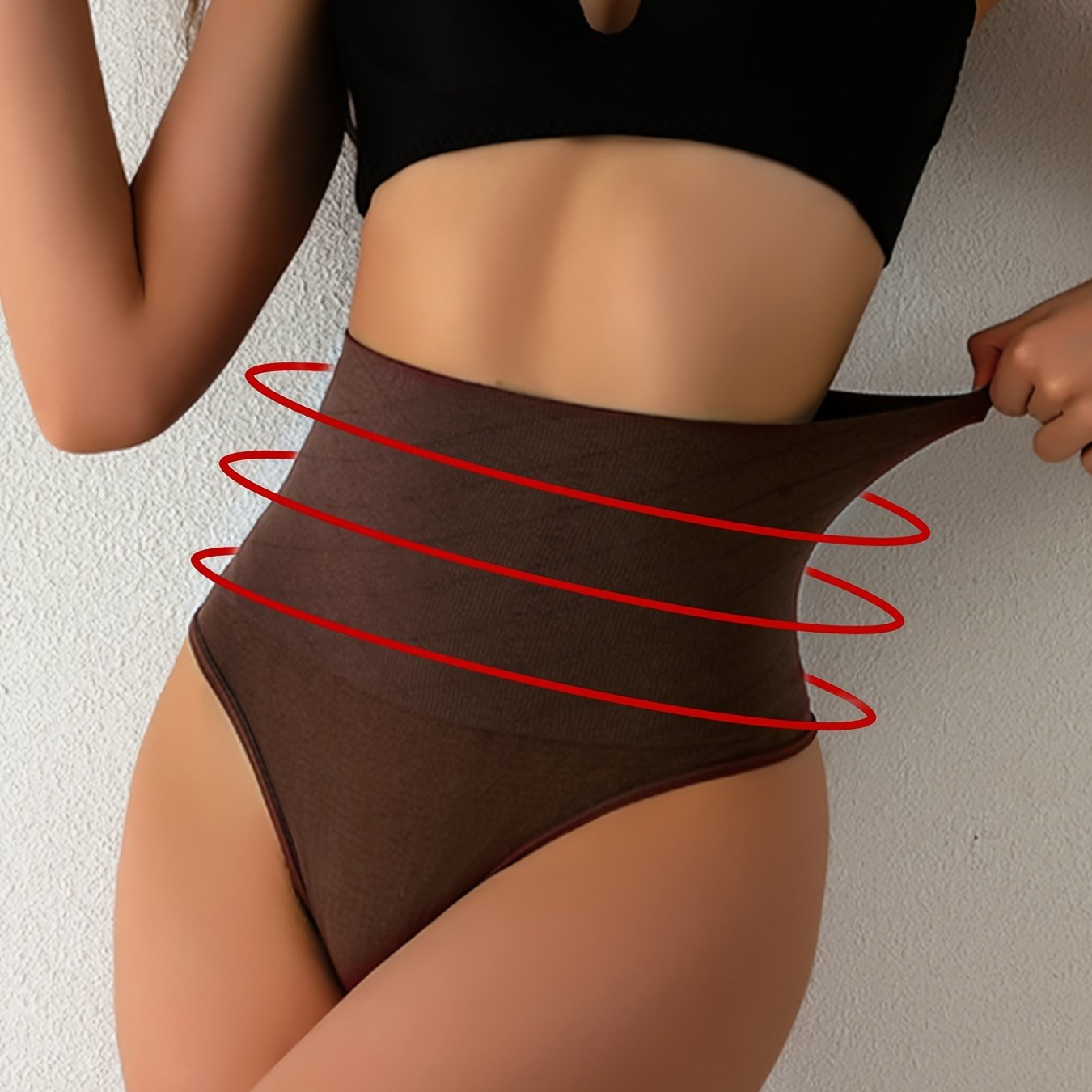 Women's Breathable Slimming Thong Underwear with Side Stripe and Stripes Pattern