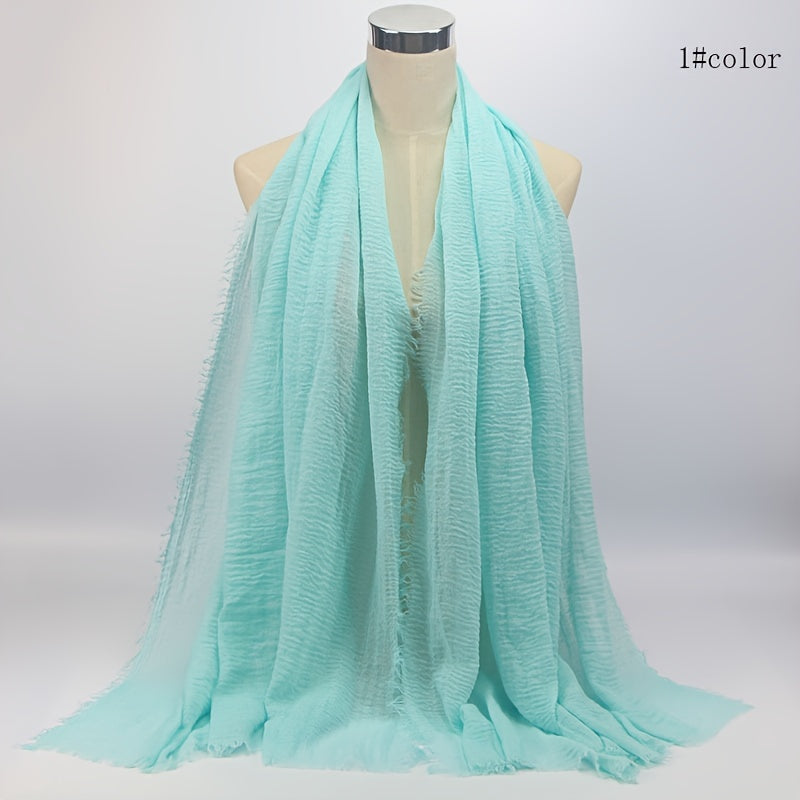 Crinkled Polyester Hijab Scarf for Women Solid Color Breathable Lightweight