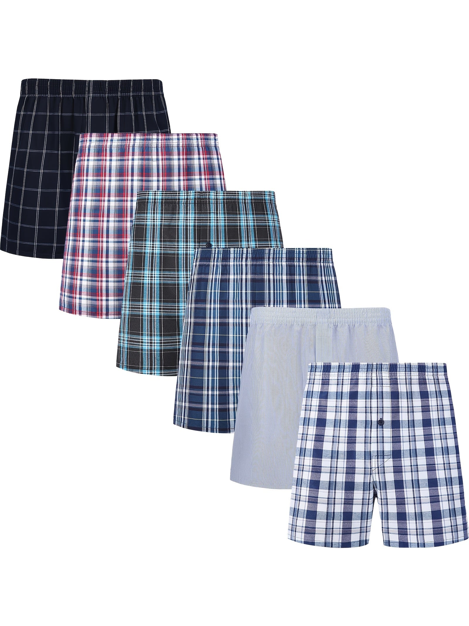 Men's Casual Boxer Shorts 6 Pack Elastic Drawstring Plus Size Stripes Cotton Blend