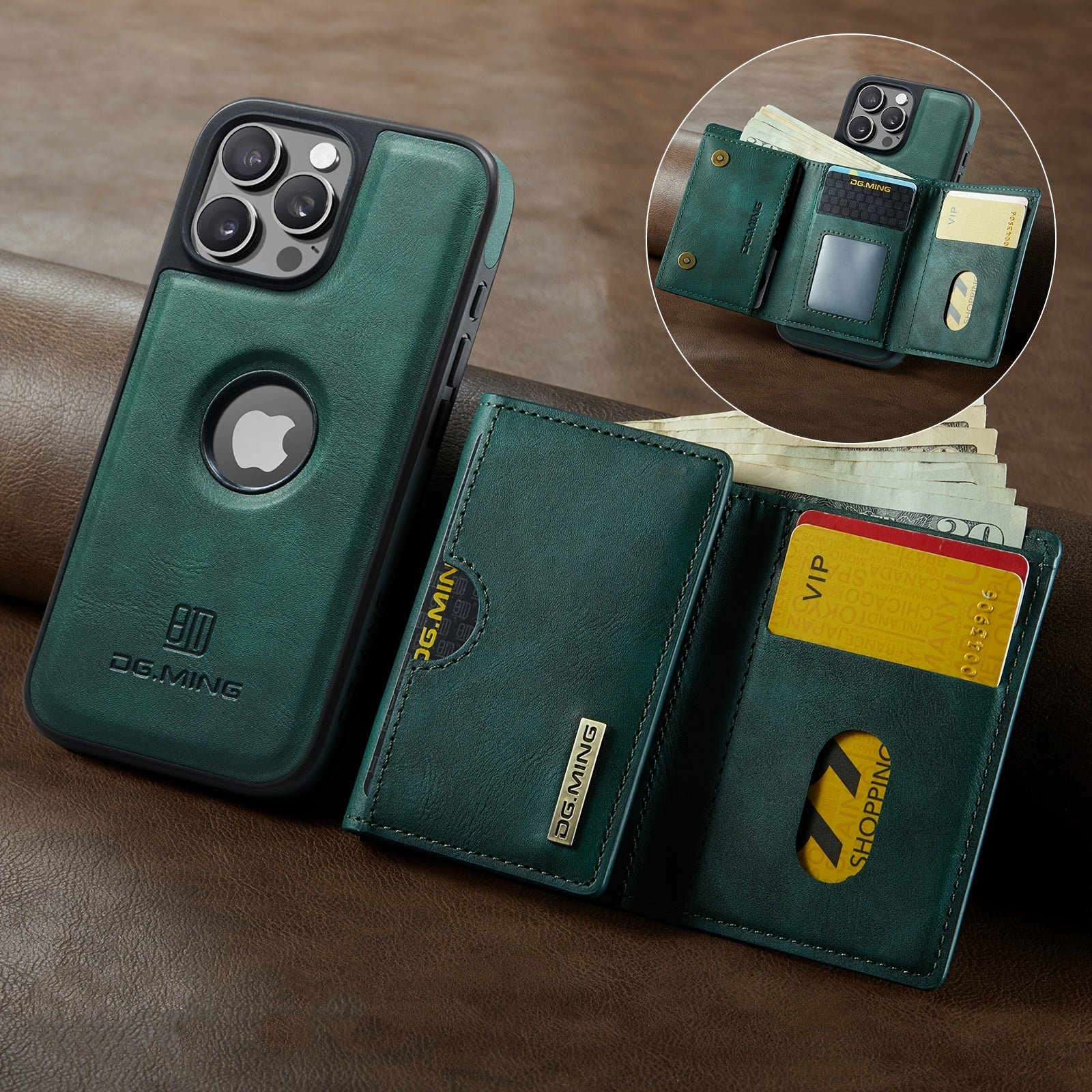 Magnetic Faux Leather Wallet Case for iPhone with Card Holder RFID Protection Wireless Charging Stand