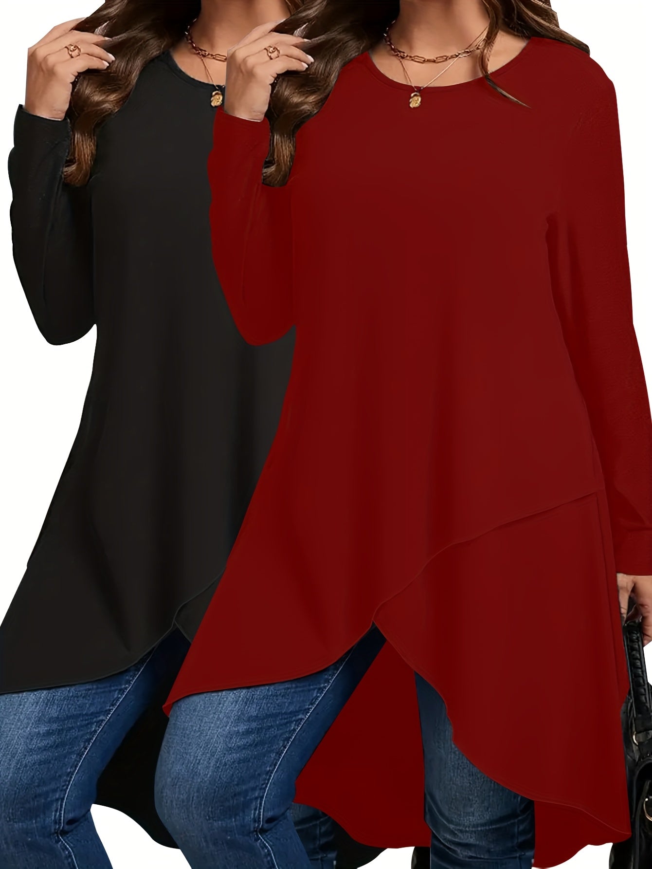 Women's Long Sleeve T-Shirts Set Polyester Crew Neck Solid Colors Spring Summer Fall