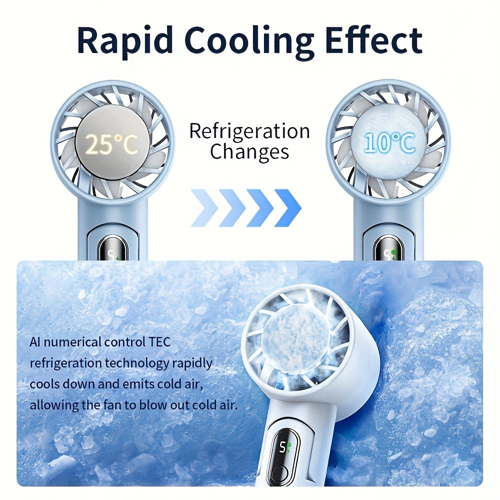 Portable Handheld Fan with LED Display, 4000mAh Battery, 5-Speed Silent Cooling