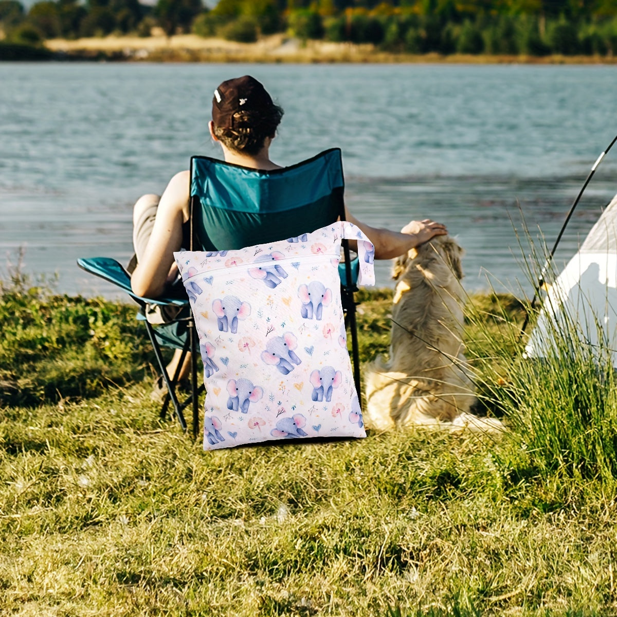 Set of 3 Elephant Print Waterproof Travel Pouches for Diapers, Yoga, Sports