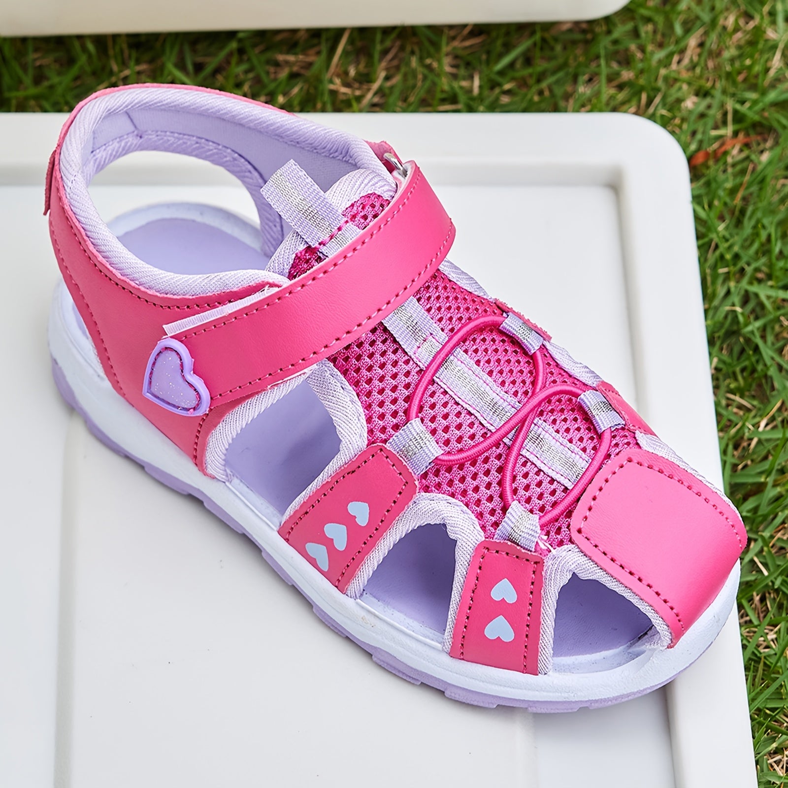Kids' Breathable Lightweight Running Sandals Pink Purple Striped Non-Slip PU