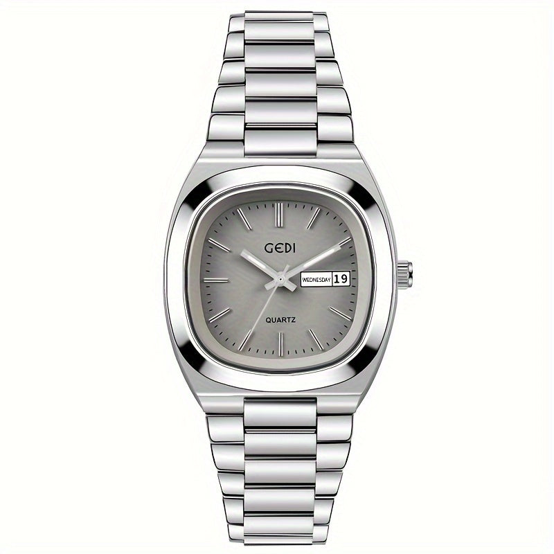Women's Square Stainless Steel Watch with Quartz Movement Analog Calendar Date