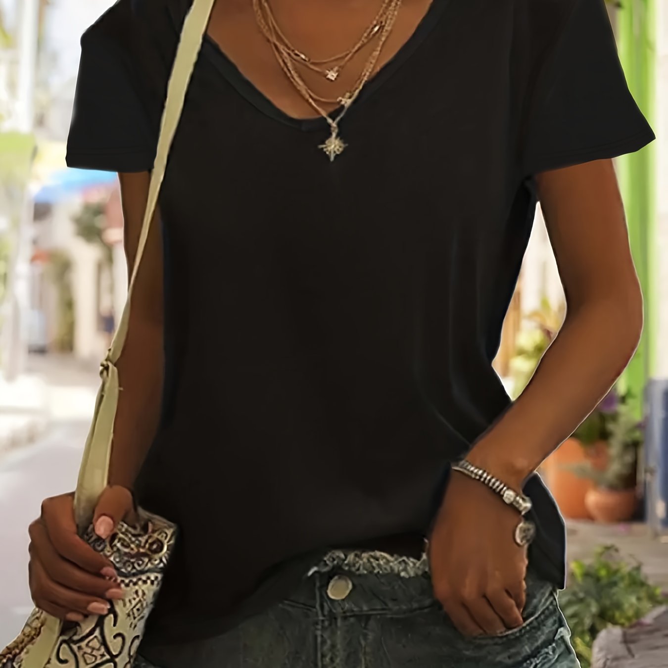 Plus Size Women's V Neck T-Shirt Casual Short Sleeve Spring Summer