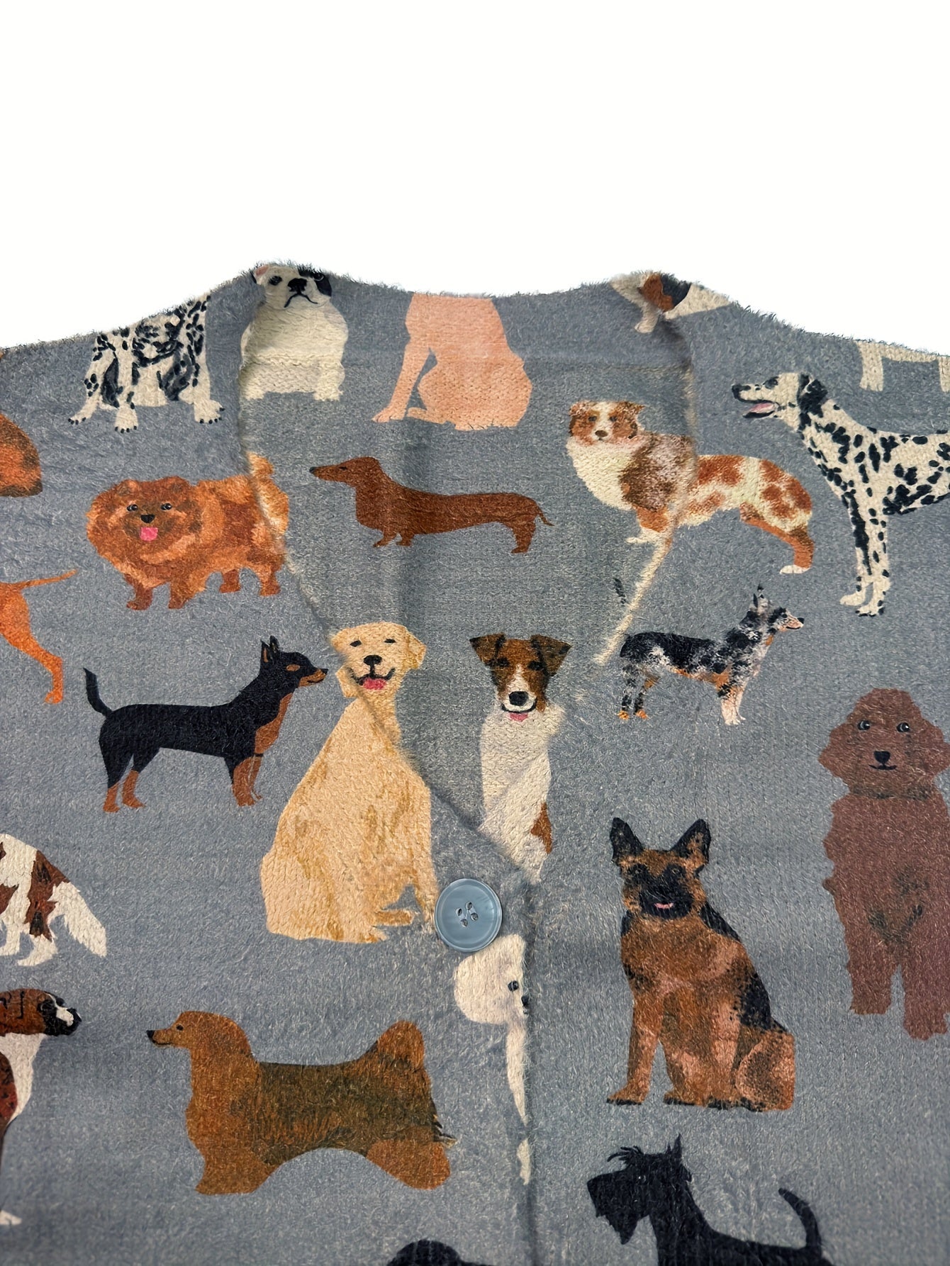 Plus Size Women's V-Neck Dog Print Cardigan Long Sleeve Cozy Fall Winter