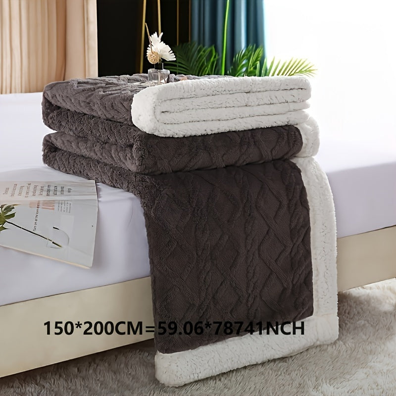 Double-Sided Taffeta and Fleece Blanket for Couch Sofa Bed Camping Travel Solid Color