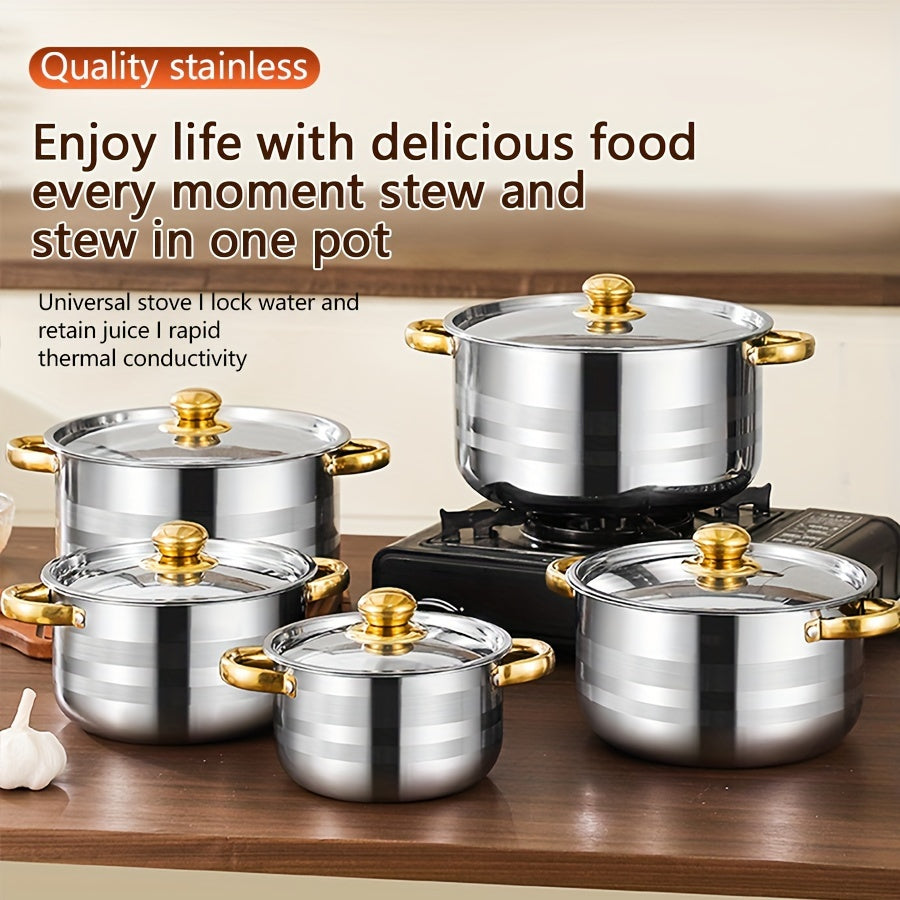 Set of 10 Stainless Steel Saucepan Cookware Set with Lids for Induction and Dishwasher Safe