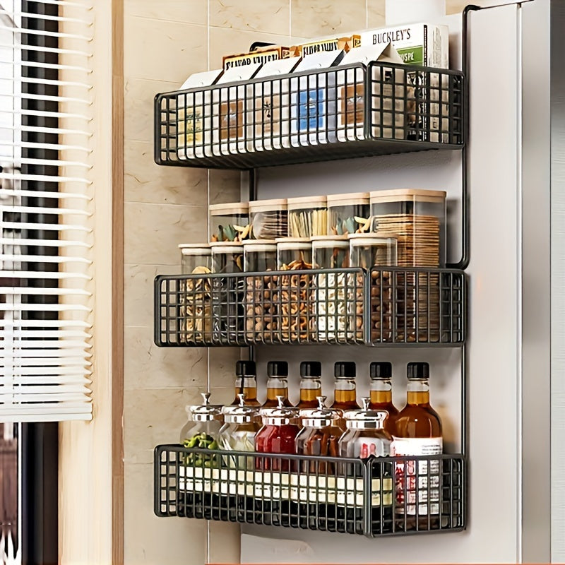 Estante de almacenamiento de cocina de metal de múltiples capas con soporte para film transparente y montaje en pared