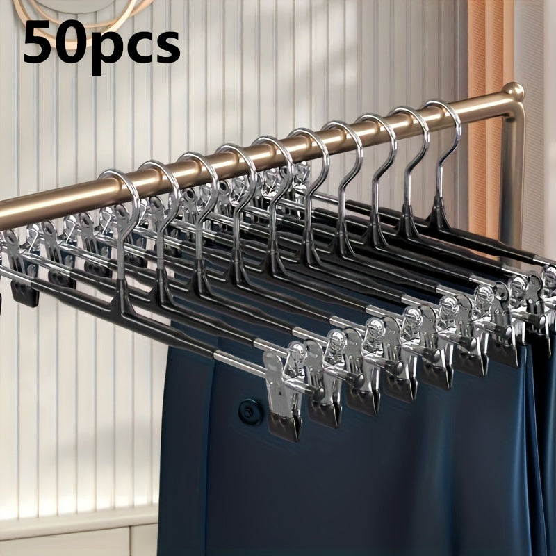 Juego de 50 perchas para pantalones de acero inoxidable con clips ajustables antideslizantes para armario y ropa