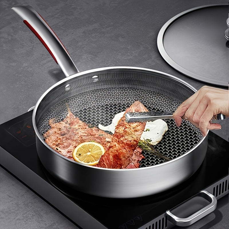 Sartén de acero inoxidable con superficie antiadherente de panal de abeja y tapa de vidrio para cocinar