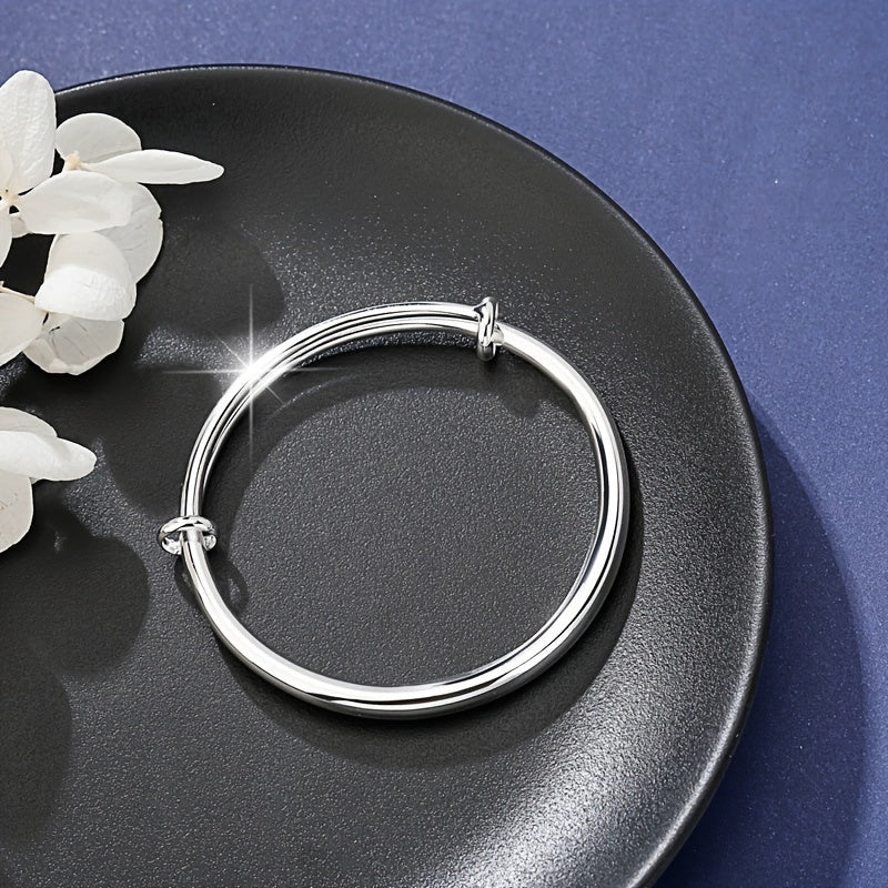 Pulsera de plata de ley para mujer con diseño redondo ajustable estilo coreano