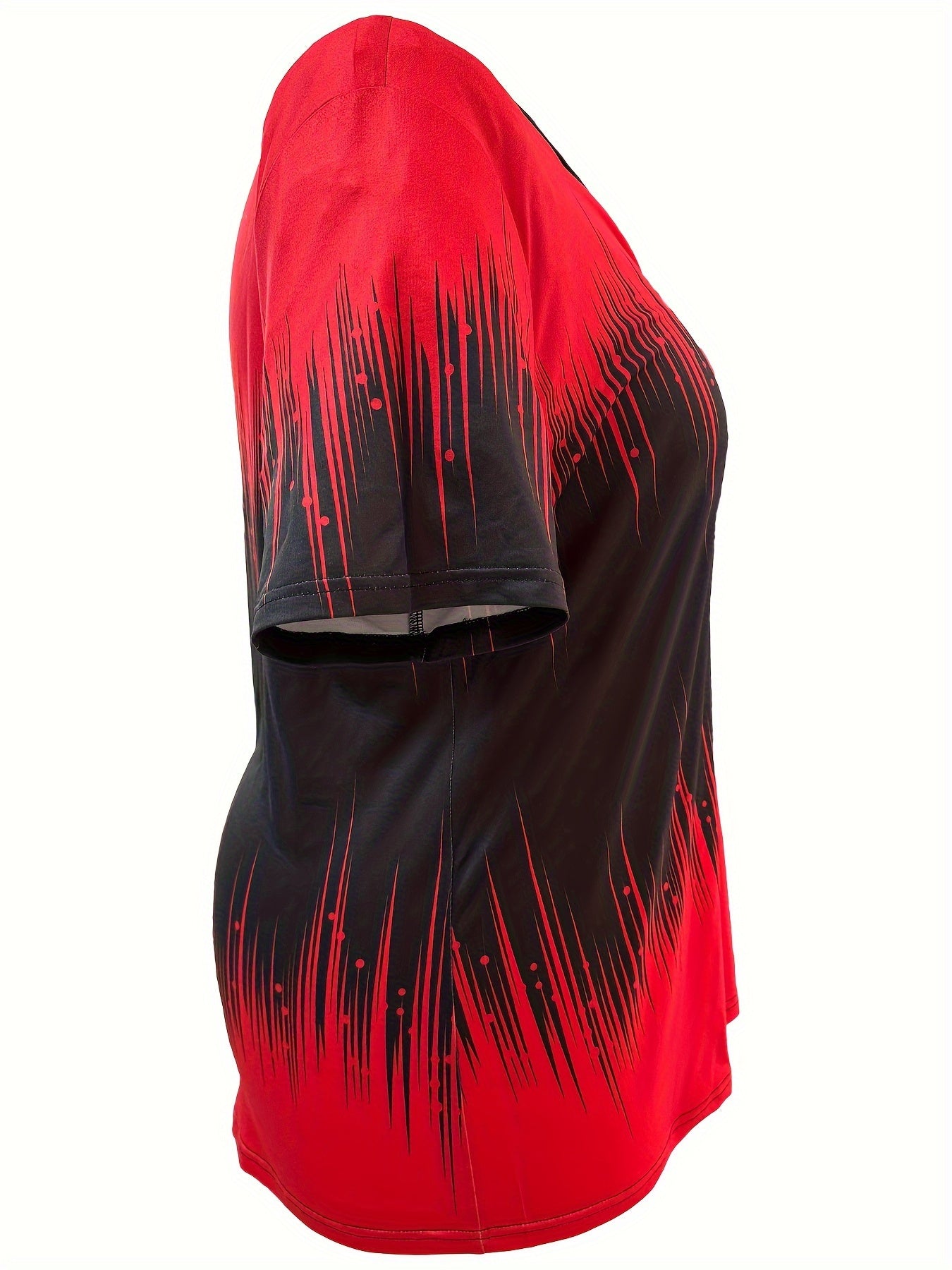 Camiseta de mujer de talla grande con estampado ombré, con botones, casual, de manga corta y cuello en V