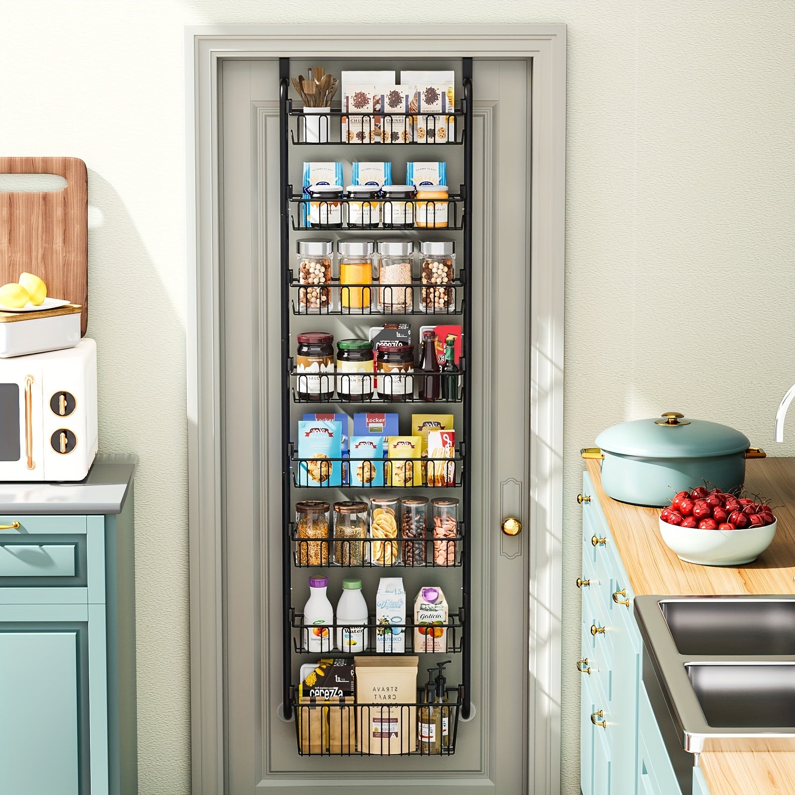 Black Metal Over-the-Door Pantry Organizer with 6 Tiers Kitchen Storage Rack